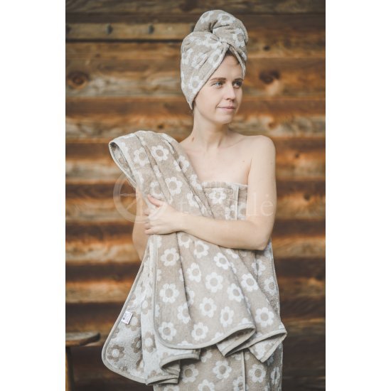 Half-linen hair towel (Gėlės)
